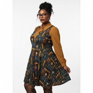 Plus Size Dark Academia Bookshelf Print Skater Dress